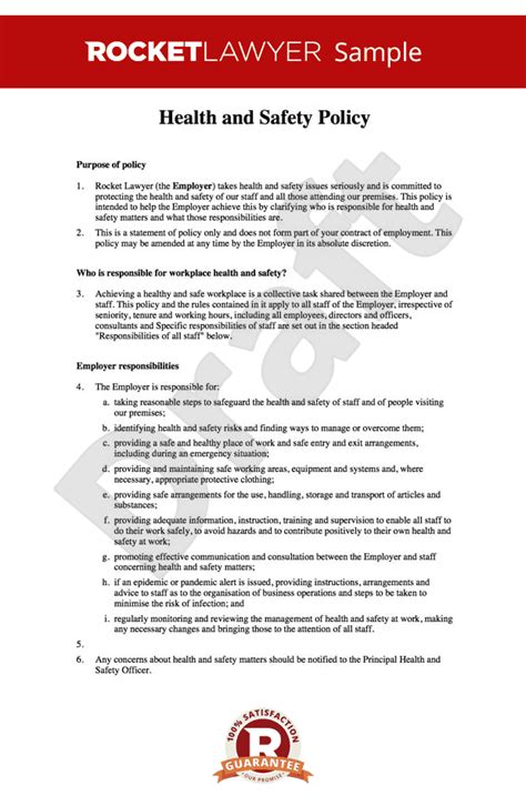 Work Health And Safety Policy Template