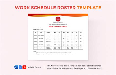 Work Roster Template