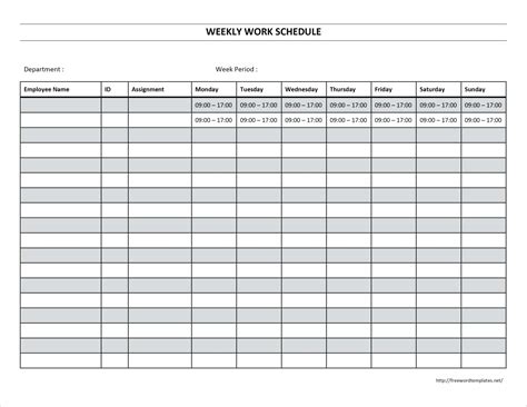 Work Schedule Calendar Template