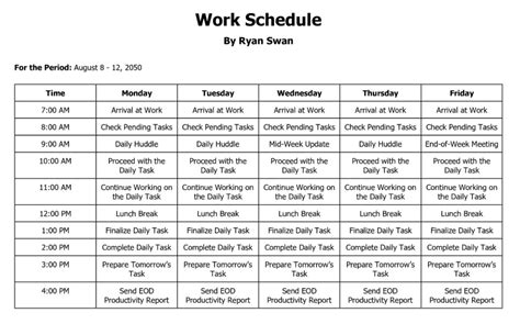 Work Schedule Template Google Docs