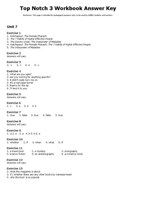 Workbook Top Notch 3 Answer Unit Doc