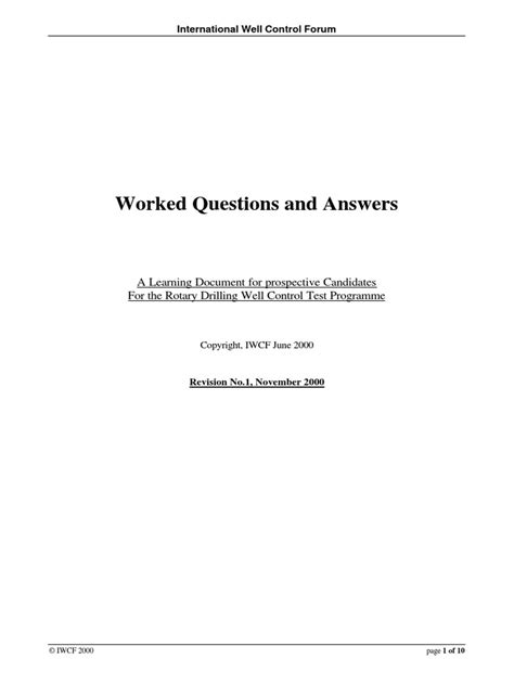 Worked Questions And Answers Iwcf Epub