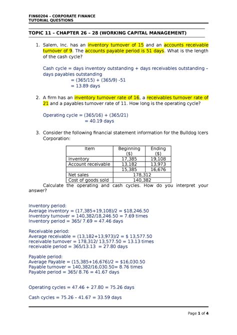 Working Capital Questions And Answers Kindle Editon