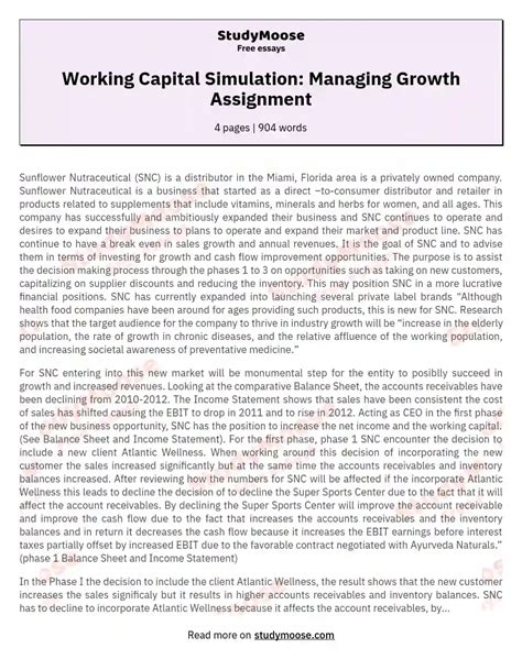 Working Capital Simulation Managing Growth Assignment Ebook PDF