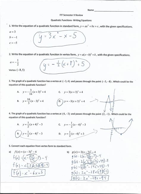 Working With Quadratics Answer Key Doc