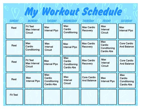 Workout Calendar Printable Free