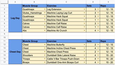 Workout Template Google Sheets Free