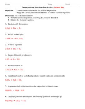 Worksheet 3 Decomposition Reactions Answers PDF