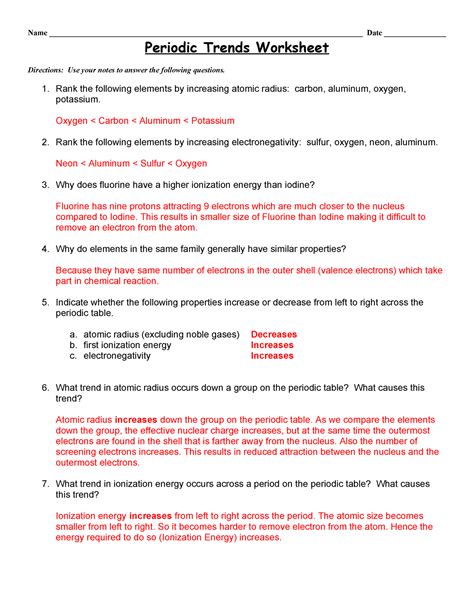 Worksheet 3 Periodic Trends Answer Key Kindle Editon