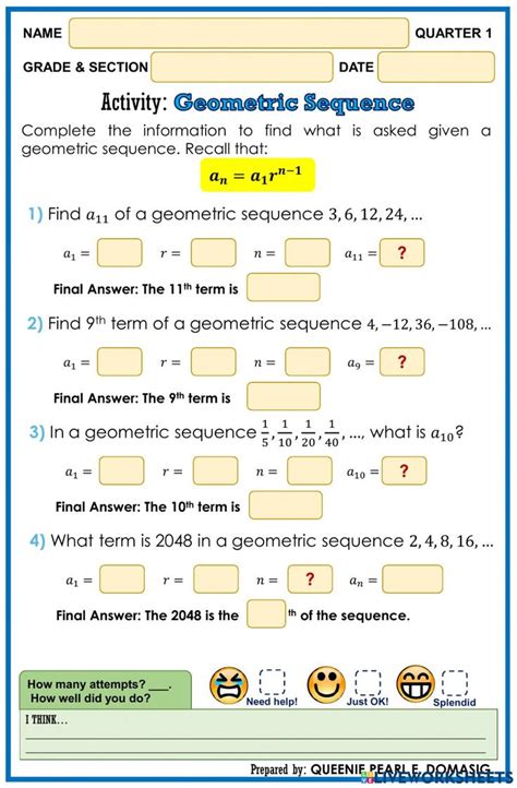 Worksheet 86 Geometric Sequences Answers Doc