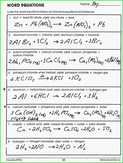 Worksheet Balancing Word Equations Chapter 10 Answers Reader