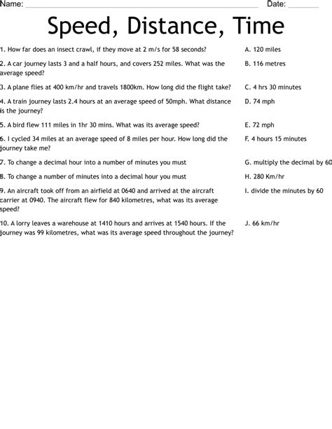 Worksheet Speed Distance Time: A Comprehensive Guide