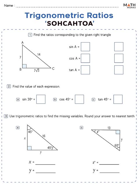 Worksheet Trigonometric Ratios Sohcahtoa Answer Key Doc