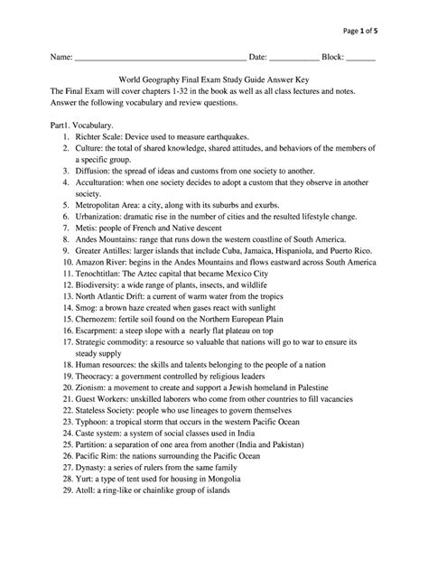 World Geography Final Exam Study Guide Answers Reader