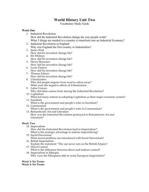 World History And Vocabulary Study Guide Answers Doc