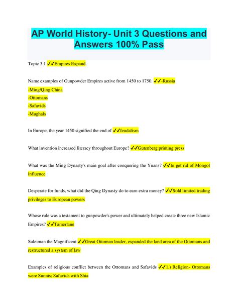 World History From 1500 Review Questions Answers Doc