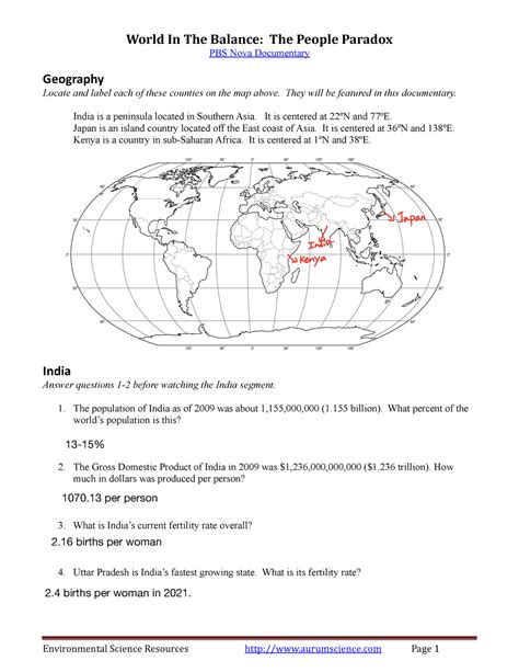 World In The Balance Worksheet Answers Doc