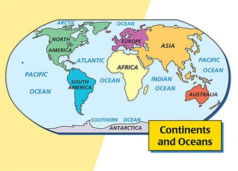 World Map With Continents And Oceans Printable