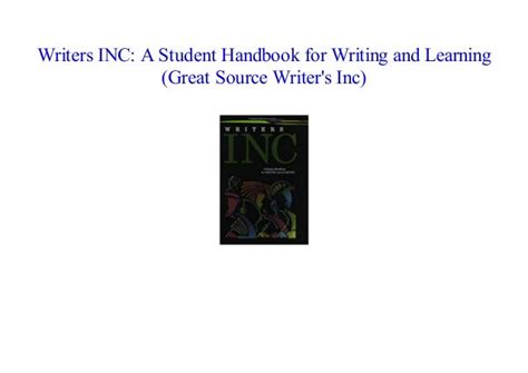 Writers Inc A Student Handbook For Writing And Learning Pdf Kindle Editon