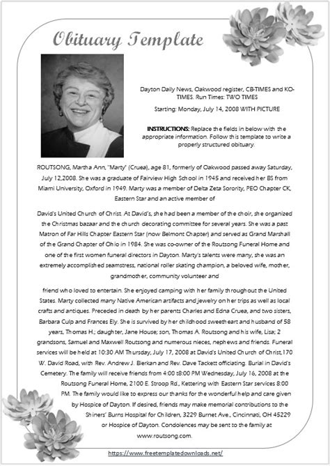 Writing An Obituary Template