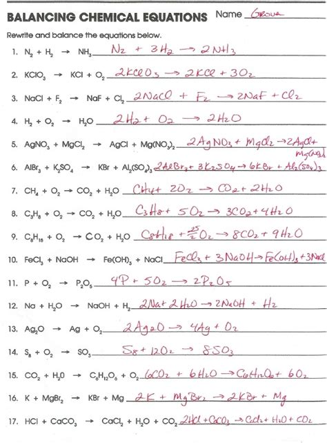 Writing And Balancing Chemical Equations Answers Reader