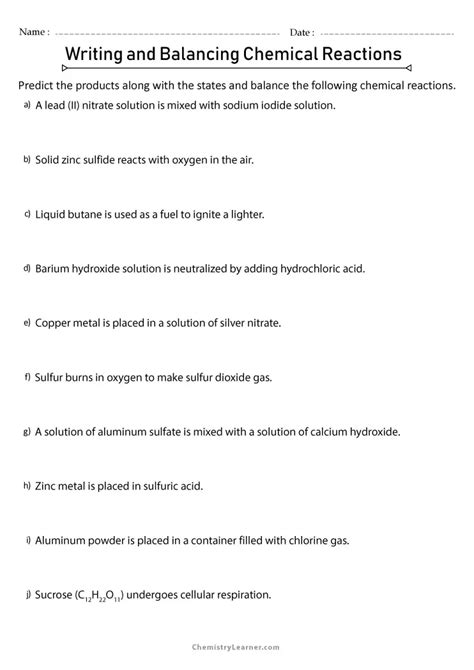 Writing And Balancing Chemical Equations Worksheet Answers Epub