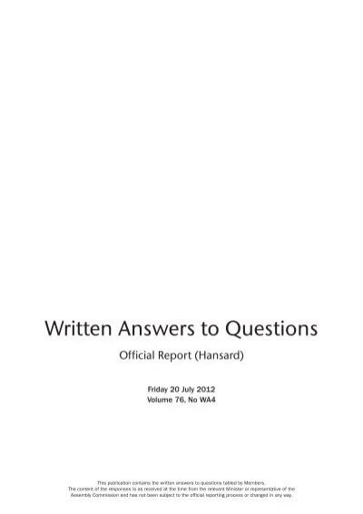 Written Answers To Questions Northern Ireland Assembly Kindle Editon