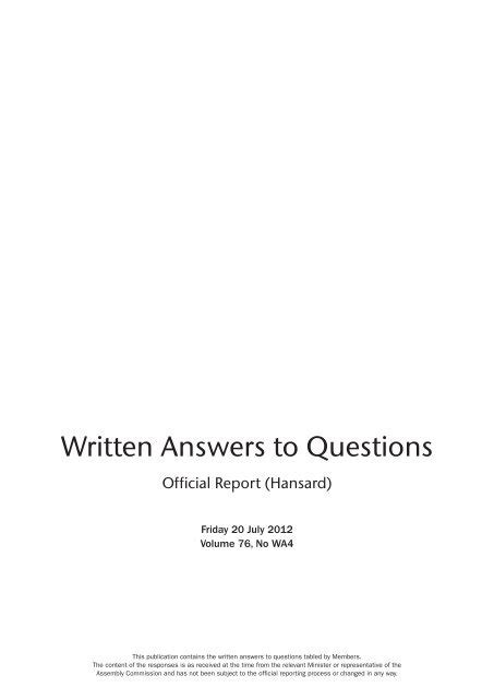 Written Answers To Questions Northern Ireland Assembly Kindle Editon