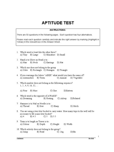 Written Aptitude Test Sample Of Questions And Answers Doc