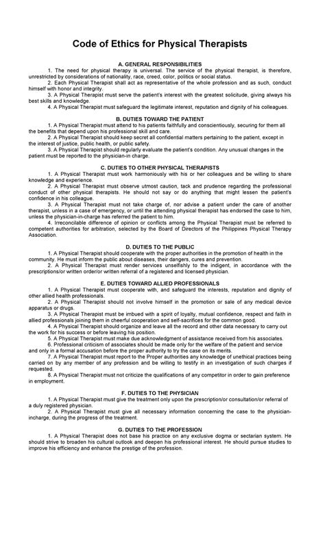 Written Code of Ethics for Physical Therapists in Georgia
