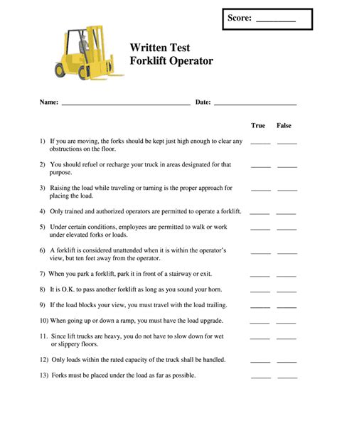 Written Forklift Test Answers Doc