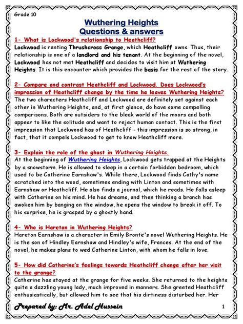 Wuthering Heights Questions And Answers Doc