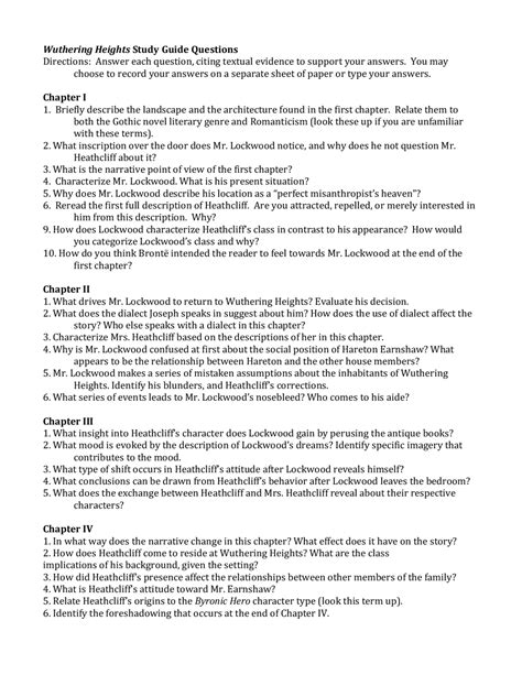 Wuthering Heights Study Guide Answers PDF