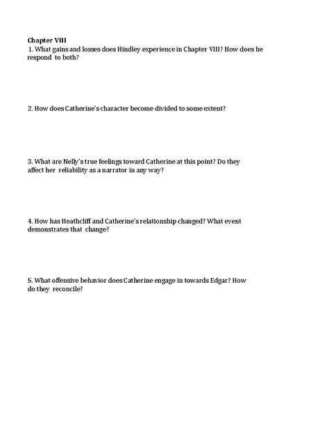 Wuthering Heights Study Guide Student Copy Answers Reader