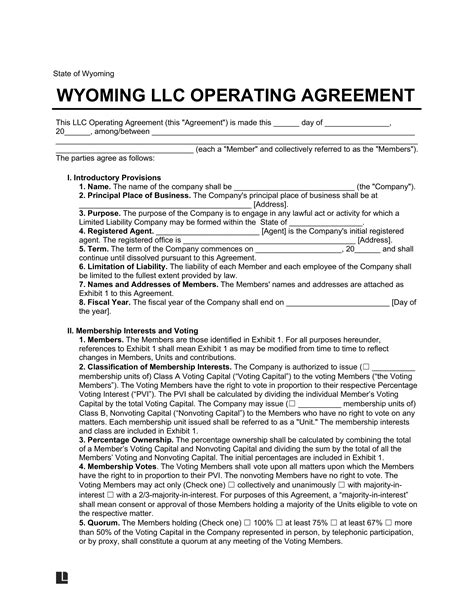 Wyoming Llc Operating Agreement Template