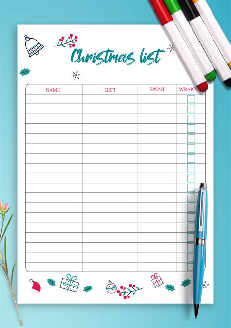Xmas List Template