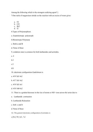 Xtreme Papers Questions N Answers Inorganic Chemisty PDF