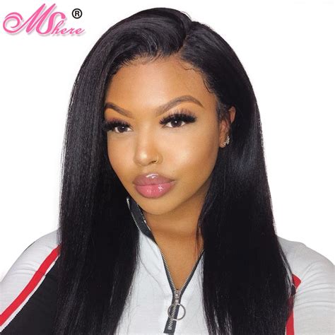 Yaki Lace Front Black Human Hair Wigs