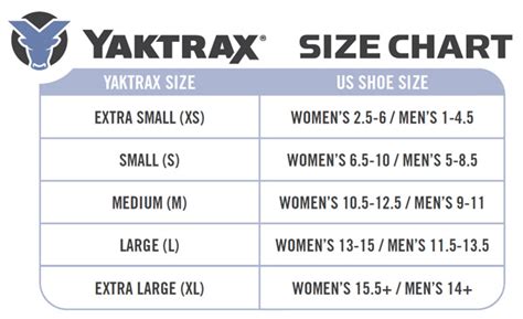 Yaktrax Size Chart