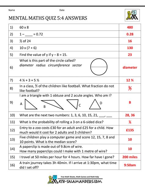 Year 5 Maths Test Answers Doc