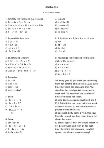Year 8 Maths Test With Answers Reader