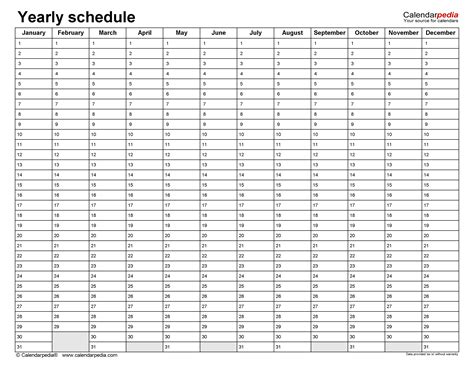 Yearly Schedule Template Excel - Free Download