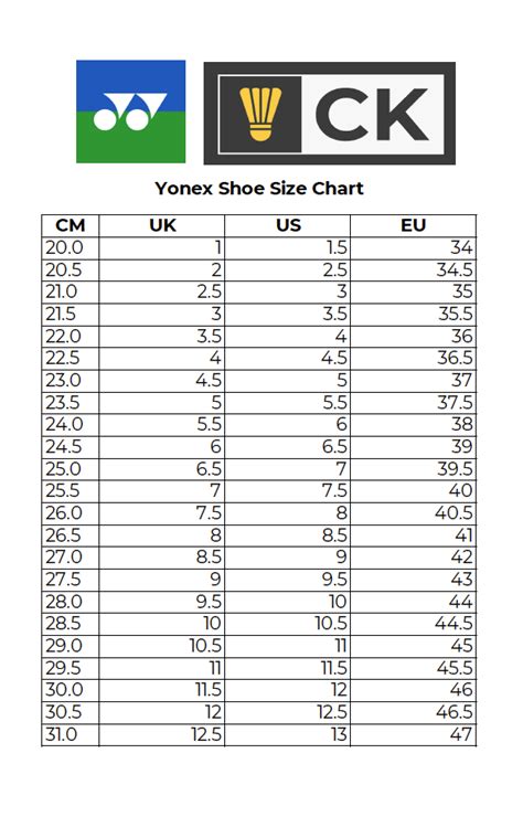 Yonex Shoe Size Chart