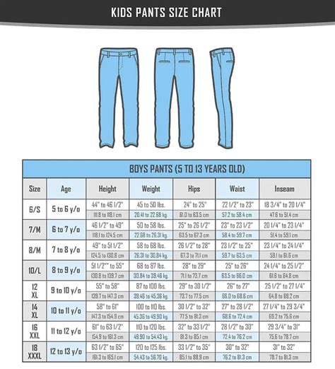 Youth Large Pants Size Chart