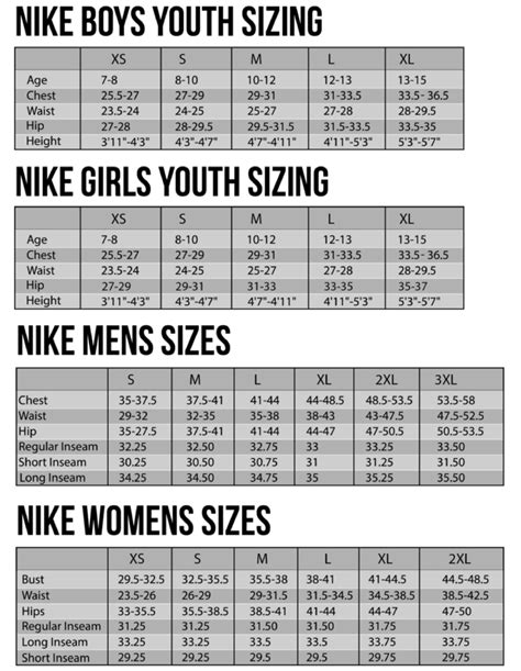 Youth Nike Size Chart
