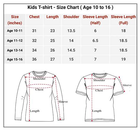 Youth Shirt Sizes Chart