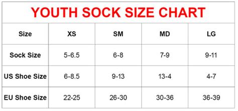 Youth Sock Size Chart