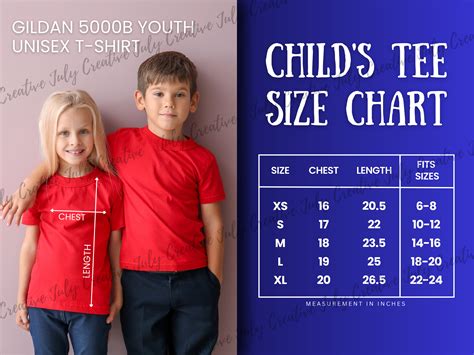 Youth T Shirts Size Chart