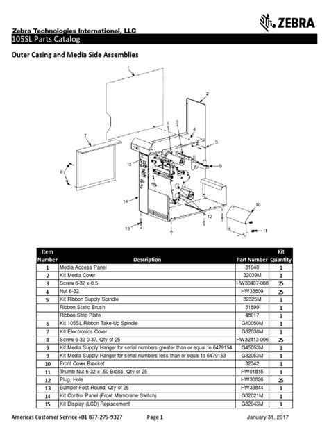 Zebra 105sl Plus Parts Catalog