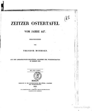 Zeitzer Ostertafel vom Jahre 447. Hrsg. v. T. Mommsen Epub